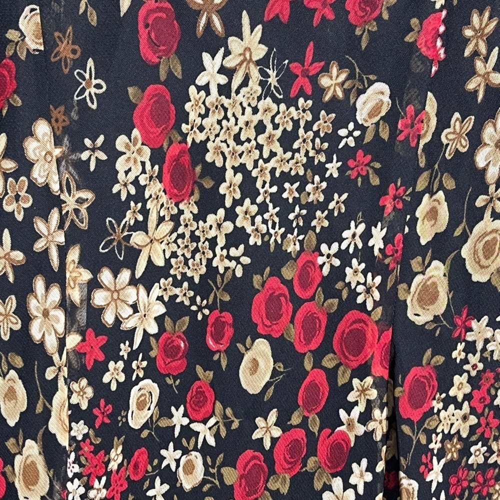 Vintage Meghan Matthers Floral Black and Red Midi Dress sz 10 - Picture 6 of 12